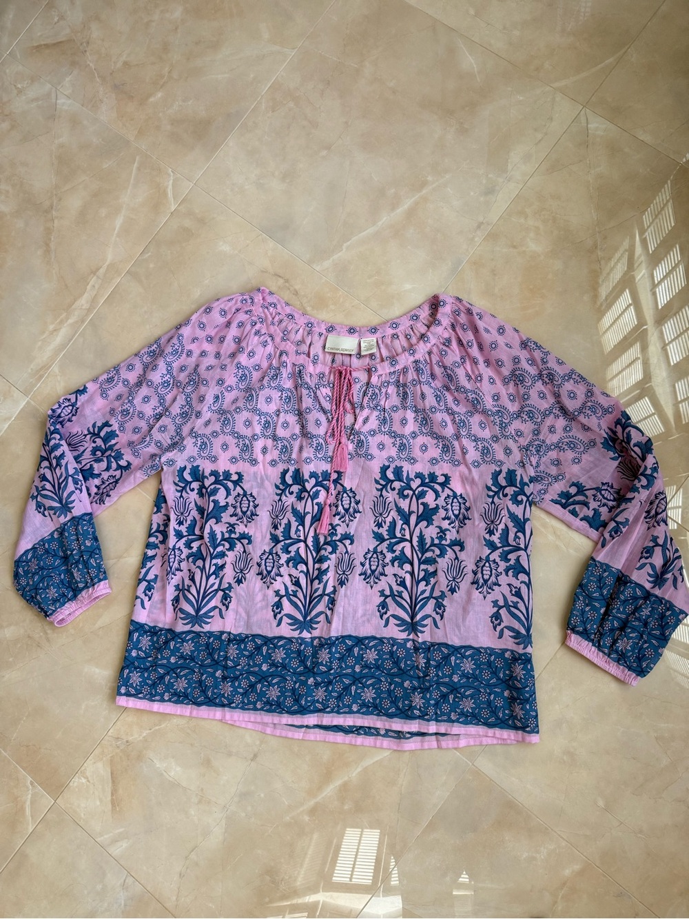Cynthia Rowley 100% Cotton Women Top Pink Paisley Floral
Tassels Boho
